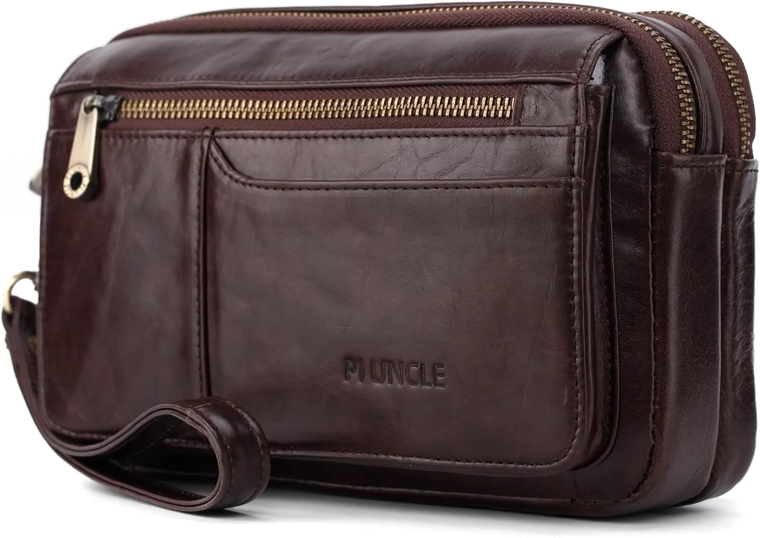 Mens Leather Clutch Organizer Wrist Bag Wallet with Credit Card Protector Slots