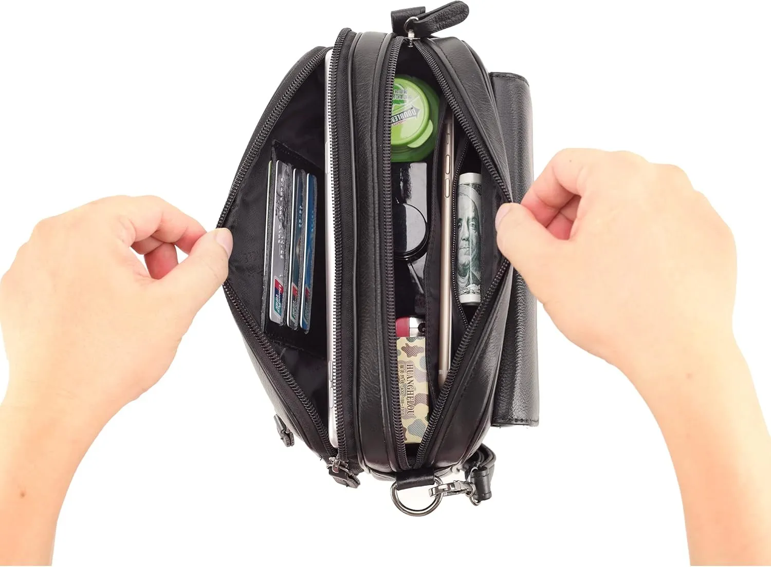 Mens Leather Clutch Organizer Wrist Bag Wallet with Credit Card Protector Slots