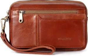 Mens Leather Clutch Organizer Wrist Bag Wallet with Credit Card Protector Slots