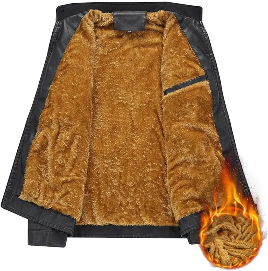 Men's PU Faux Classic Vintage Plus Thick Suede Coat Design For Style Winter Fleece Leather Jacket
