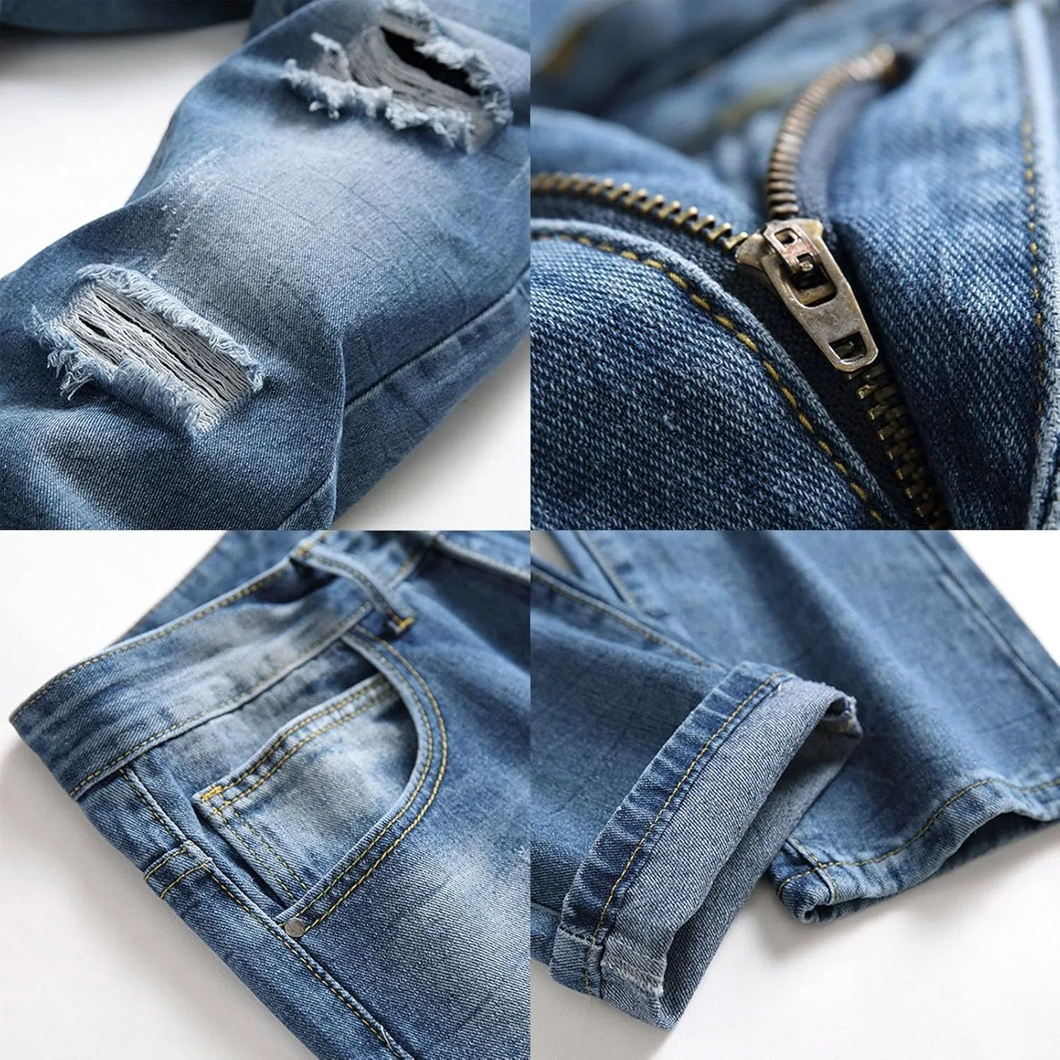 Men's Regular Fit Comfort Jean Frayed Pants Distressed Rip Trousers Straight Leg Jeans Men Mens Jeans Big and Tall