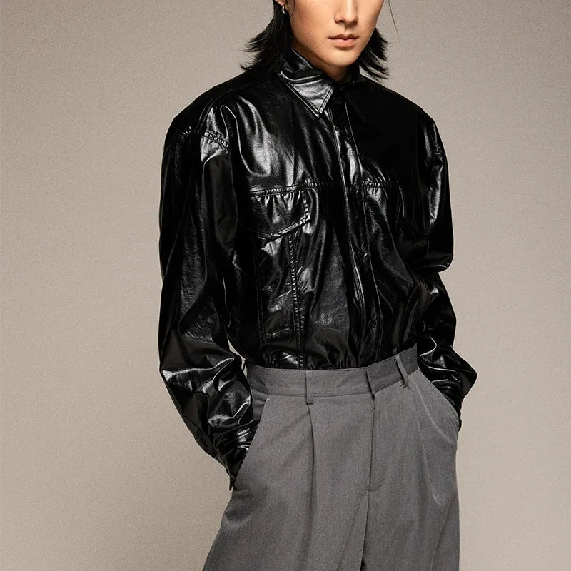 Men's Retro Faux Leather Shirt