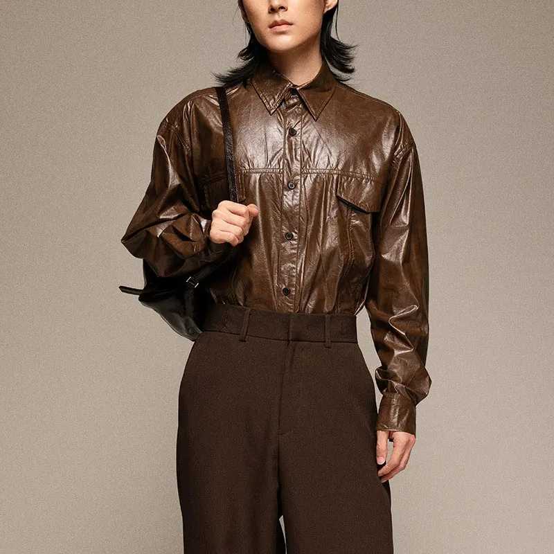 Men's Retro Faux Leather Shirt