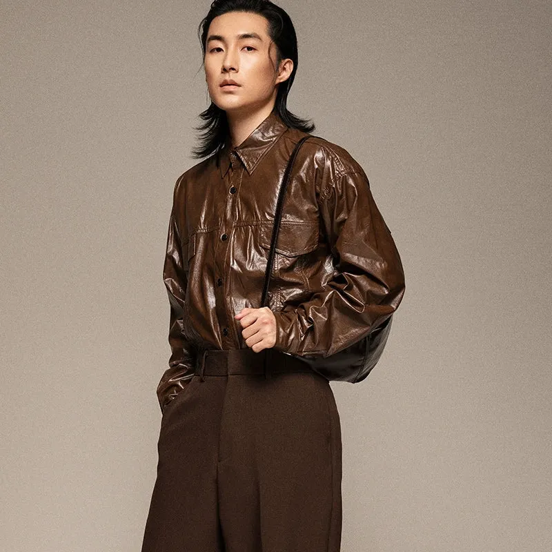 Men's Retro Faux Leather Shirt