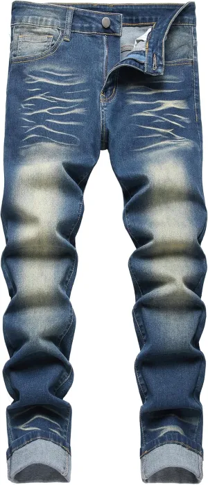 Men's Ripped Jeans,Slim Fit Distressed Straight Leg Fashion Denim Pants