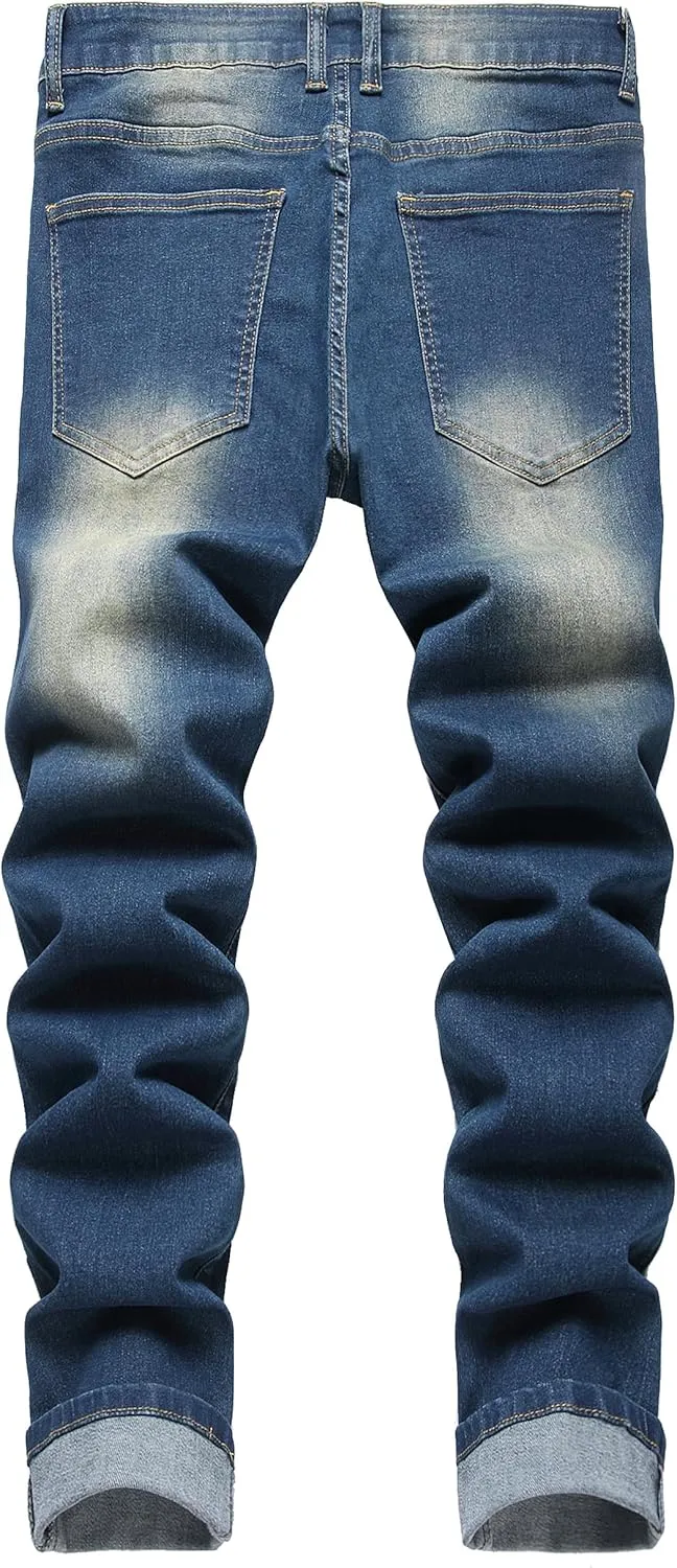 Men's Ripped Jeans,Slim Fit Distressed Straight Leg Fashion Denim Pants