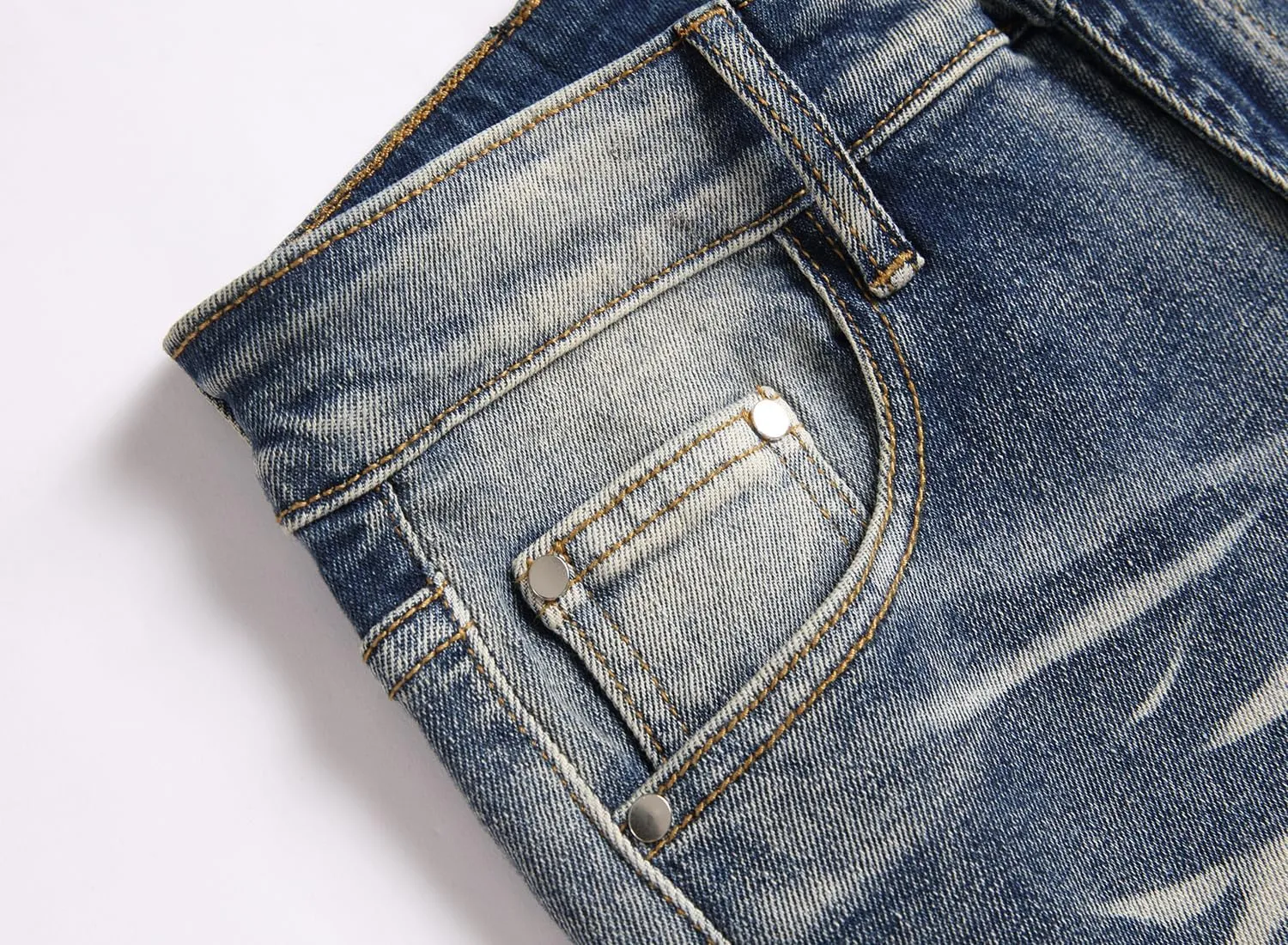 Men's Ripped Patch Elastic Jeans Fashion Slim Fit Regular Denim Pants