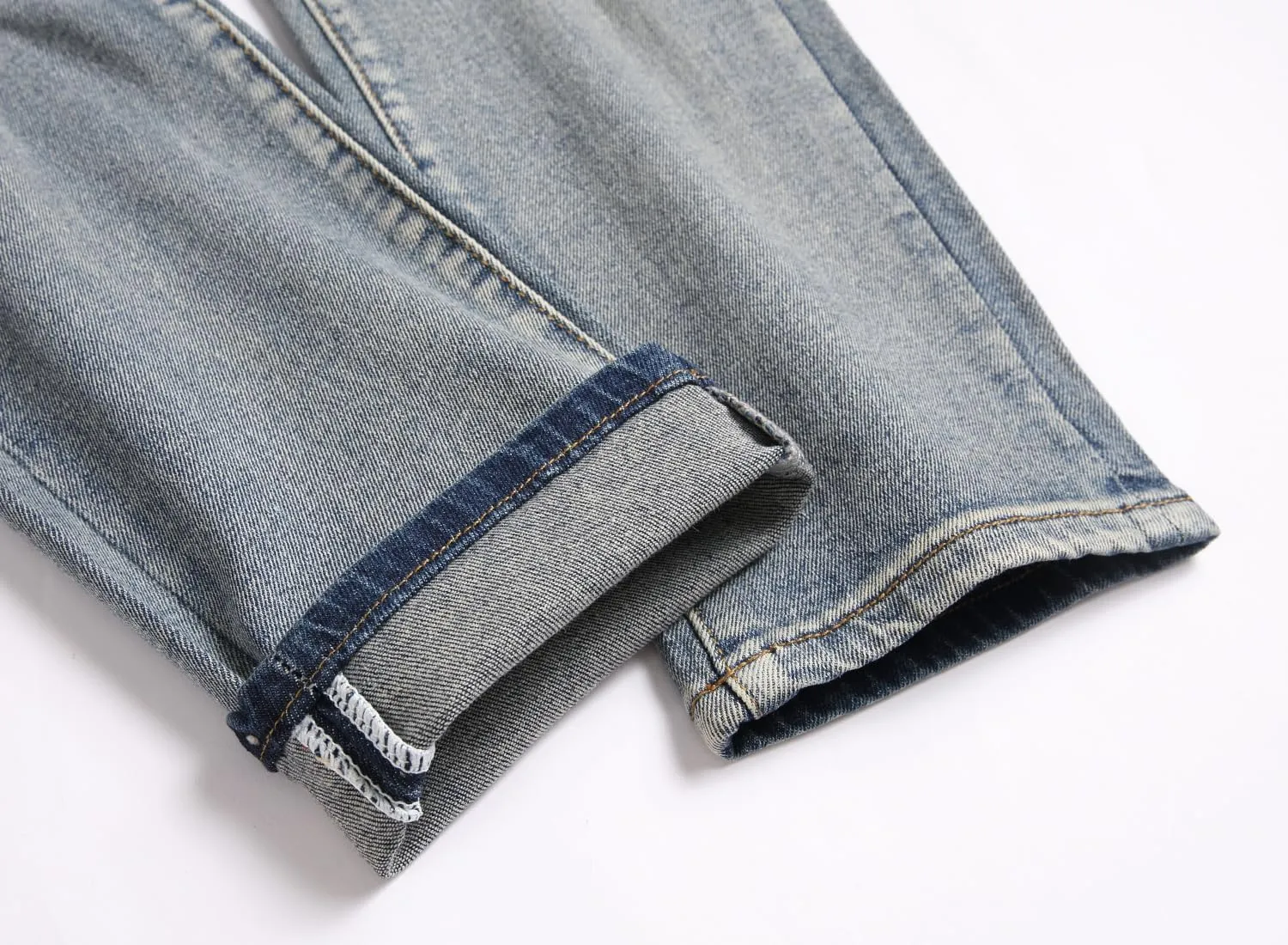 Men's Ripped Patch Elastic Jeans Fashion Slim Fit Regular Denim Pants