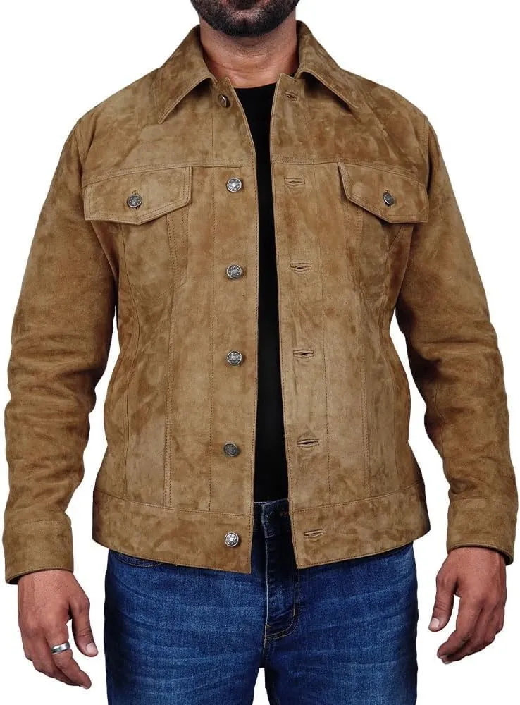 Men's Suede Leather Jacket Real Lambskin Suede Casual Leather Jackets For Men Suede Trucker Coat for Mens