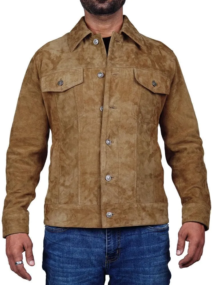Men's Suede Leather Jacket Real Lambskin Suede Casual Leather Jackets For Men Suede Trucker Coat for Mens