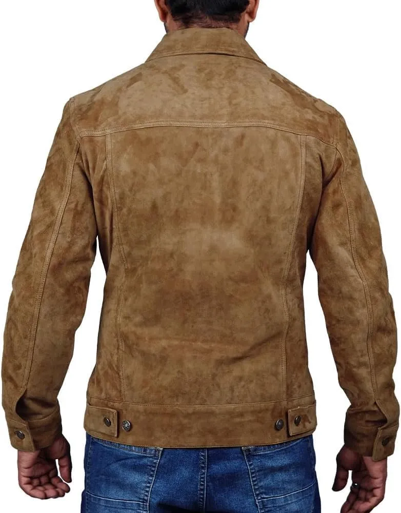 Men's Suede Leather Jacket Real Lambskin Suede Casual Leather Jackets For Men Suede Trucker Coat for Mens