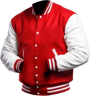 Mens Varsity Letterman Baseball Bomber Jacket | Casual Fashion Wool & Faux Leather College/High School Jackets