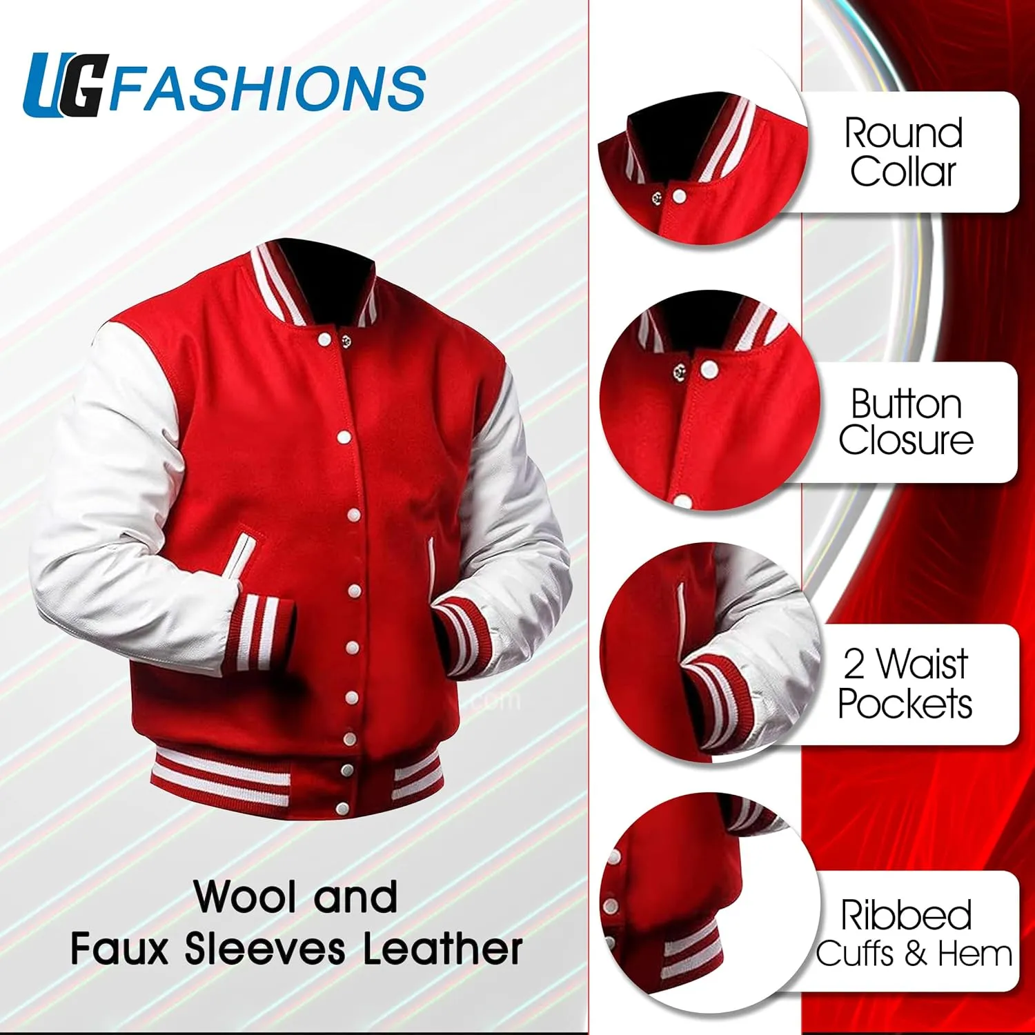 Mens Varsity Letterman Baseball Bomber Jacket | Casual Fashion Wool & Faux Leather College/High School Jackets