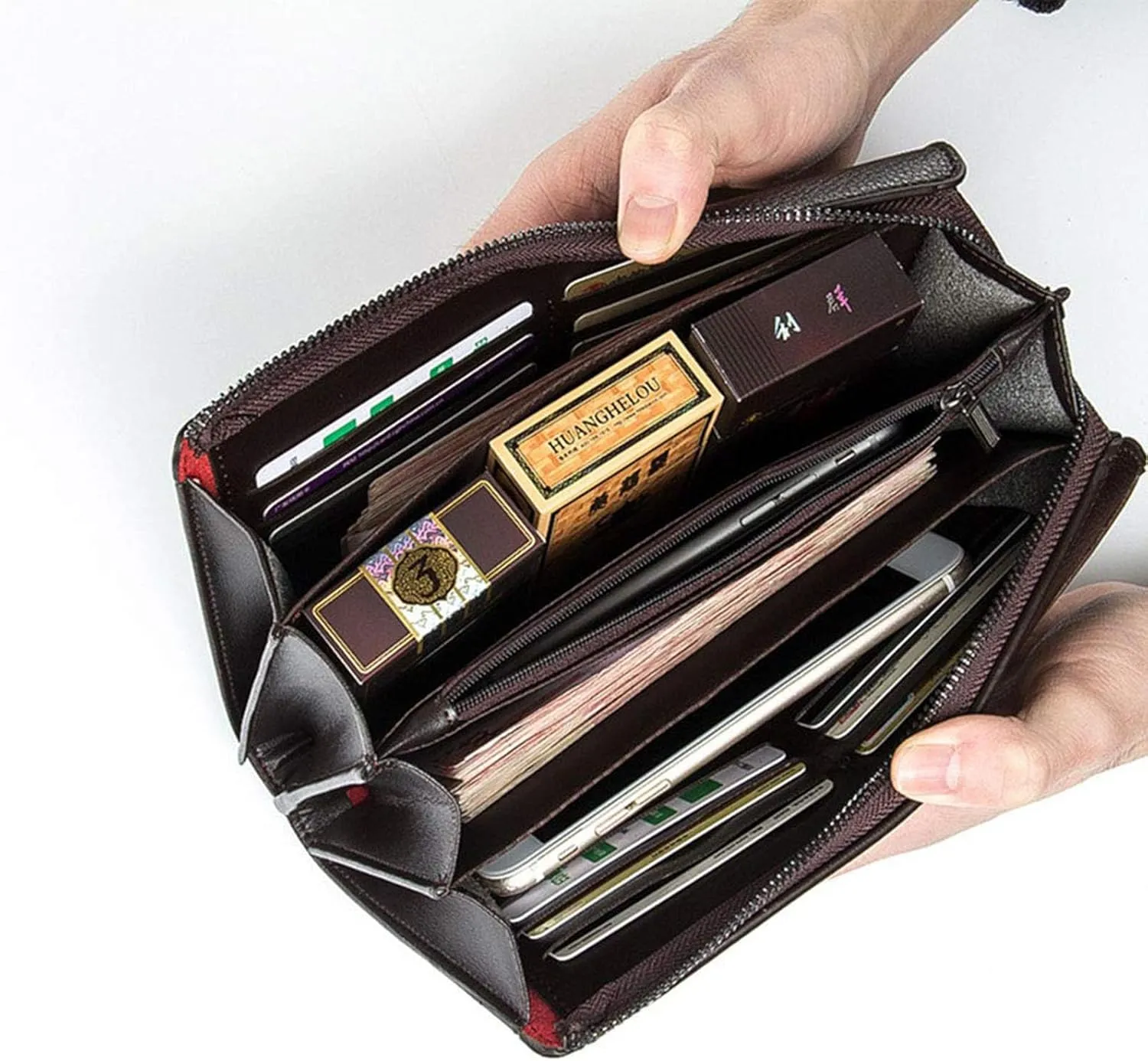 Mens Wallet Long Purse Leather Clutch Large Business Handbag Phone Card Holder Case Gift for Men Father Son Husband Boyfriend