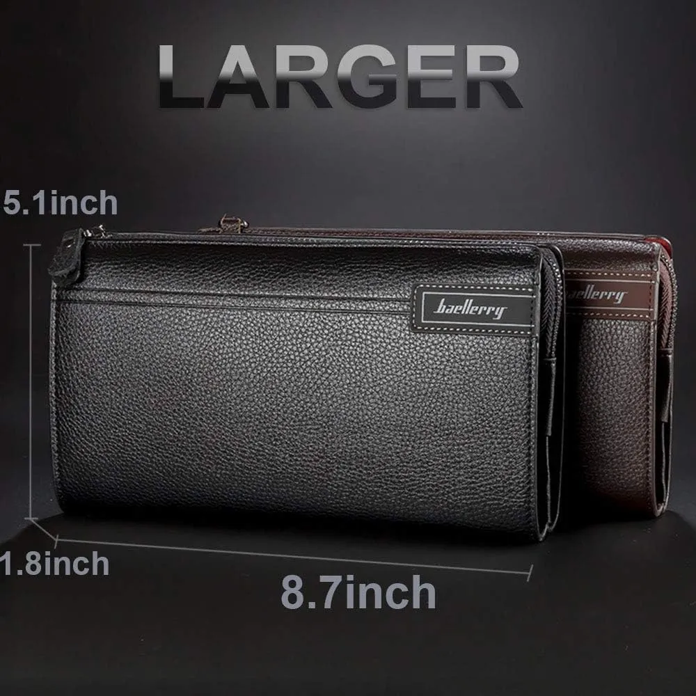 Mens Wallet Long Purse Leather Clutch Large Business Handbag Phone Card Holder Case Gift for Men Father Son Husband Boyfriend