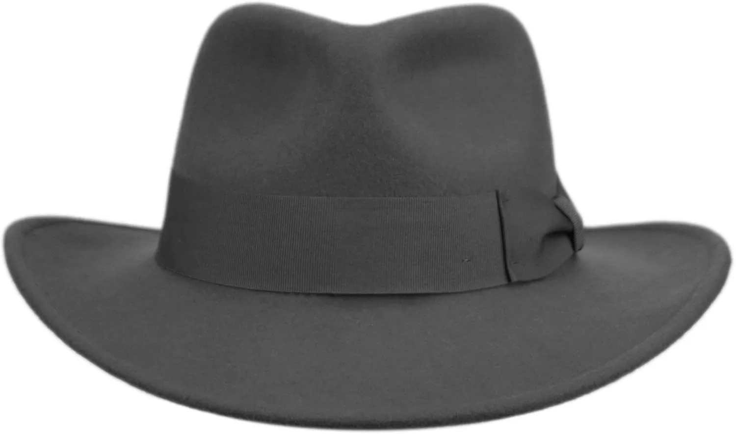 Men's Wool Felt Outback Fedora with Grosgrain or Faux Leather Band