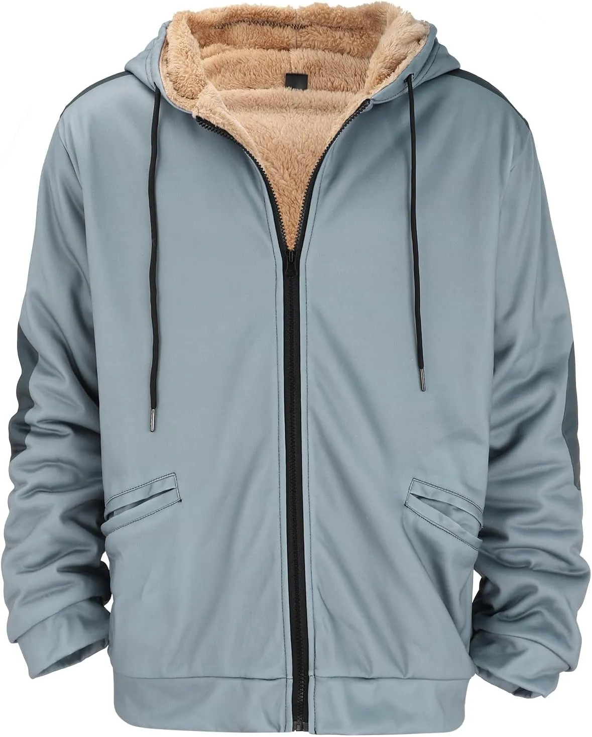 Mens Zip Up Faux Suede Leather Sherpa Jackets Winter Warm Fleece Denim Jackets Splicing Tactical Hoodies Sweatshirts