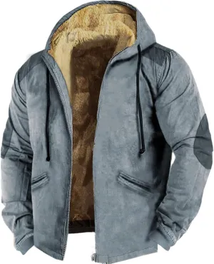 Mens Zip Up Faux Suede Leather Sherpa Jackets Winter Warm Fleece Denim Jackets Splicing Tactical Hoodies Sweatshirts