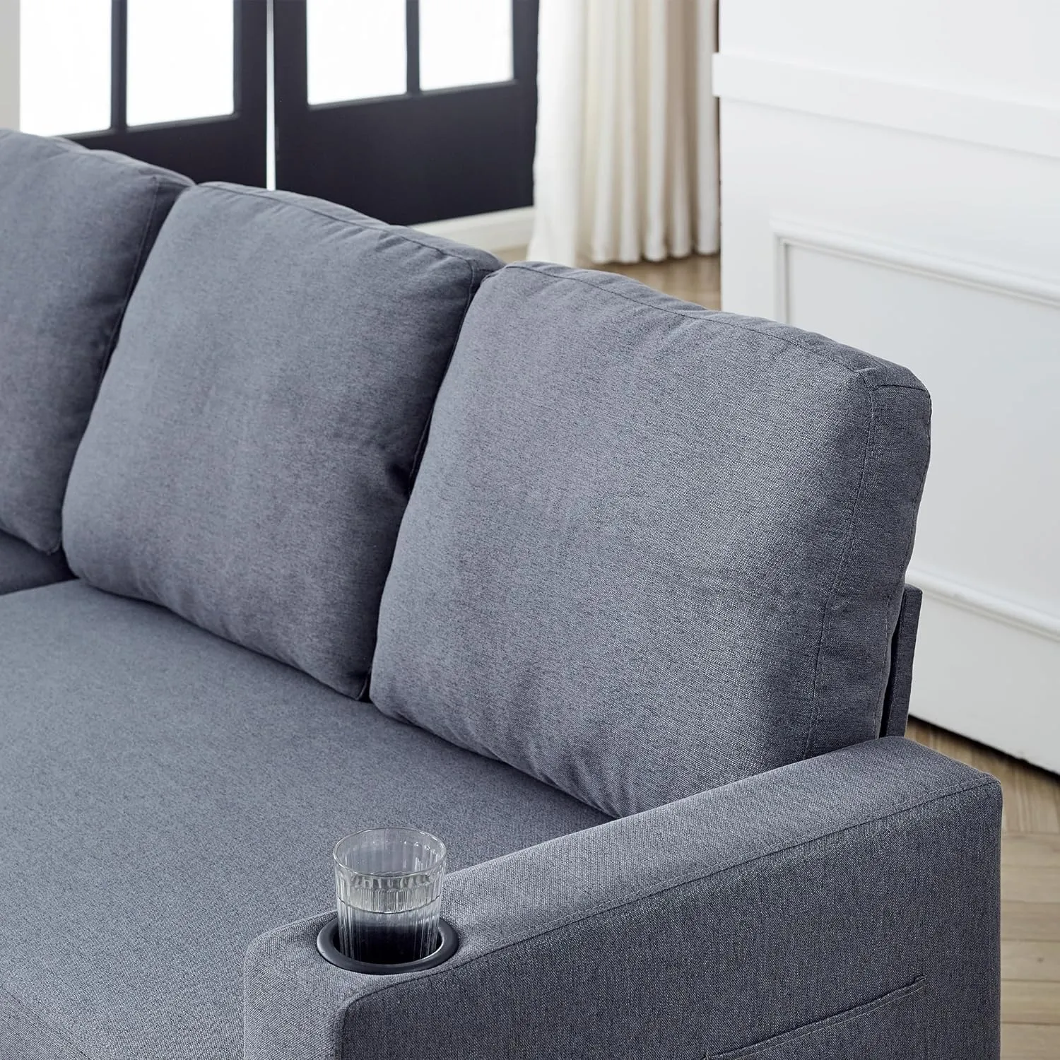 Merax 78.5" Linen L-Shaped Convertible Sofa Sofa Bed with Reversible Storage Chaise,Pull-Out Sleeper Sofabed with for Side Pockets and Cup Holders for Living Room,Office,Dark Gray