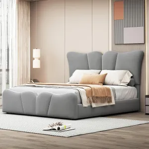 Merax Full Size Upholstered Platform Bed Velvet Upholstered Bed, Gray