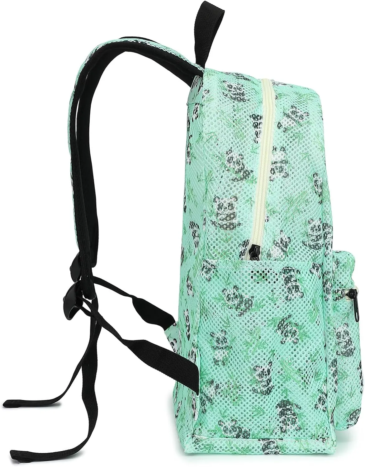 Mesh School Backpack for Girls Women, Heavy Duty See Through College Bookbag School Bag with Storage Bag (Panda Green)