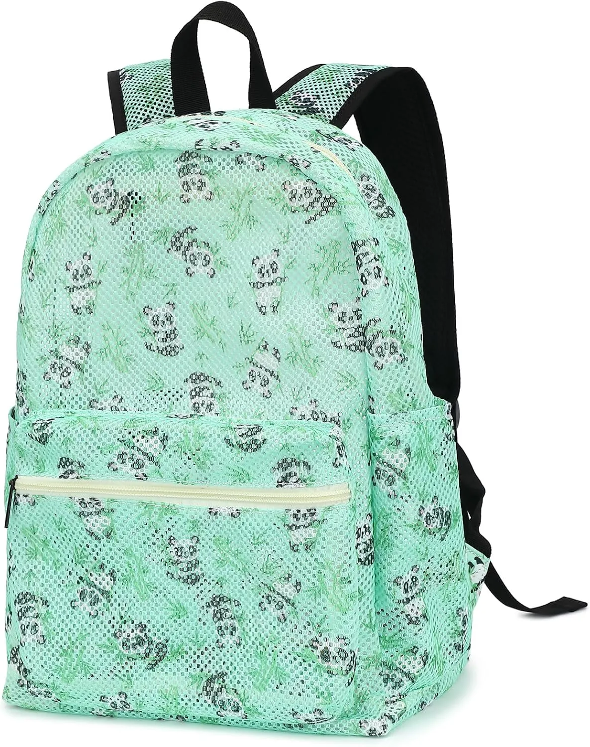 Mesh School Backpack for Girls Women, Heavy Duty See Through College Bookbag School Bag with Storage Bag (Panda Green)