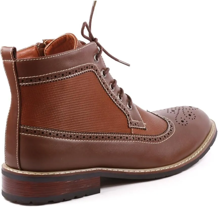 Metrocharm MET525-4 Men's Lace Up Perforated Wing Tip Formal Dress Casual Fashion Ankle Boots RUN BIG