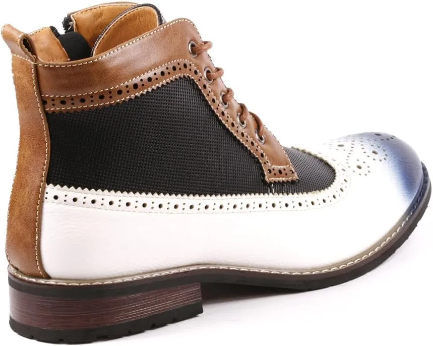 Metrocharm MET525-4 Men's Lace Up Perforated Wing Tip Formal Dress Casual Fashion Ankle Boots RUN BIG