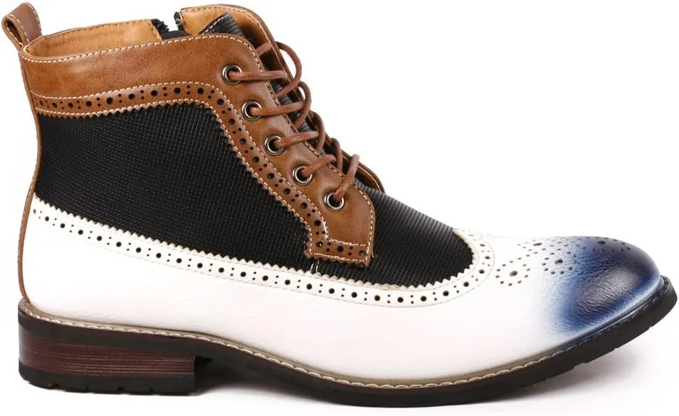 Metrocharm MET525-4 Men's Lace Up Perforated Wing Tip Formal Dress Casual Fashion Ankle Boots RUN BIG