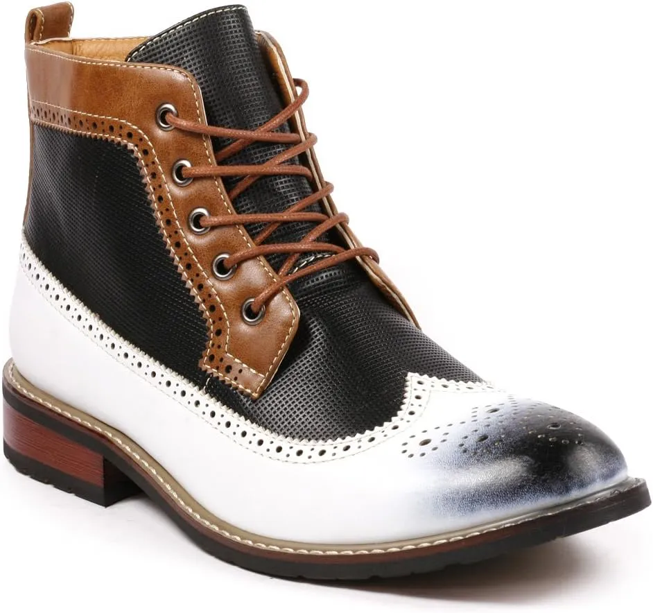 Metrocharm MET525-4 Men's Lace Up Perforated Wing Tip Formal Dress Casual Fashion Ankle Boots RUN BIG