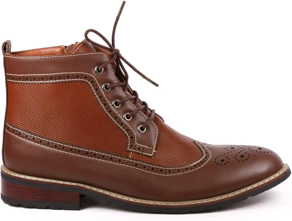 Metrocharm MET525-4 Men's Lace Up Perforated Wing Tip Formal Dress Casual Fashion Ankle Boots RUN BIG