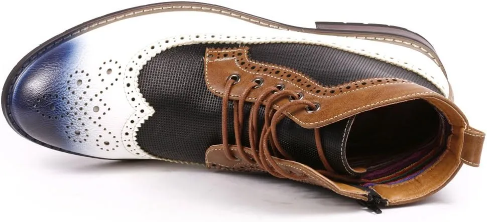 Metrocharm MET525-4 Men's Lace Up Perforated Wing Tip Formal Dress Casual Fashion Ankle Boots RUN BIG