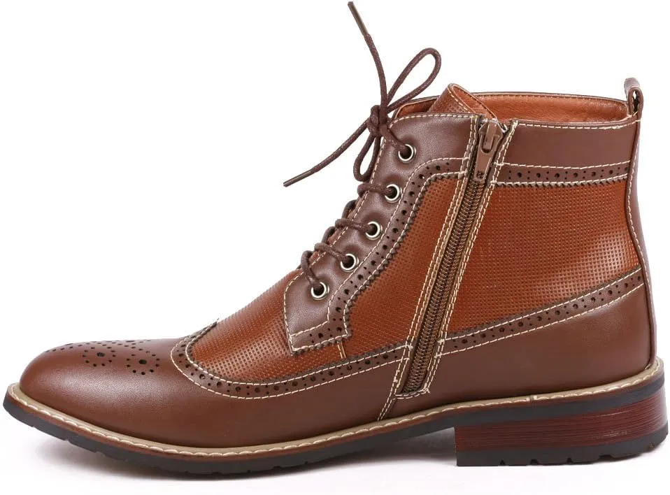 Metrocharm MET525-4 Men's Lace Up Perforated Wing Tip Formal Dress Casual Fashion Ankle Boots RUN BIG