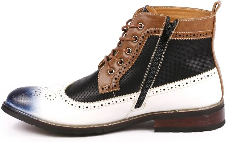 Metrocharm MET525-4 Men's Lace Up Perforated Wing Tip Formal Dress Casual Fashion Ankle Boots RUN BIG