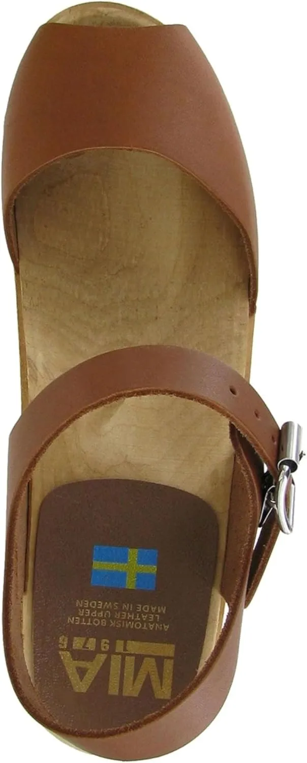 MIA Shoes Anja Womens Leather Clogs with Wooden Heels