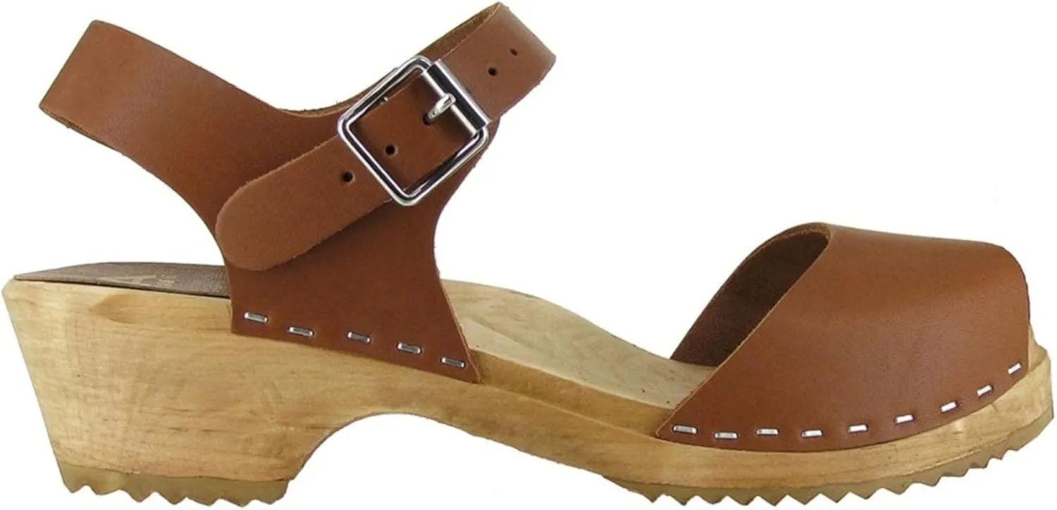 MIA Shoes Anja Womens Leather Clogs with Wooden Heels