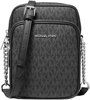 Michael Michael Kors Jet Set Travel Medium Logo Crossbody Flight Bag Black PVC