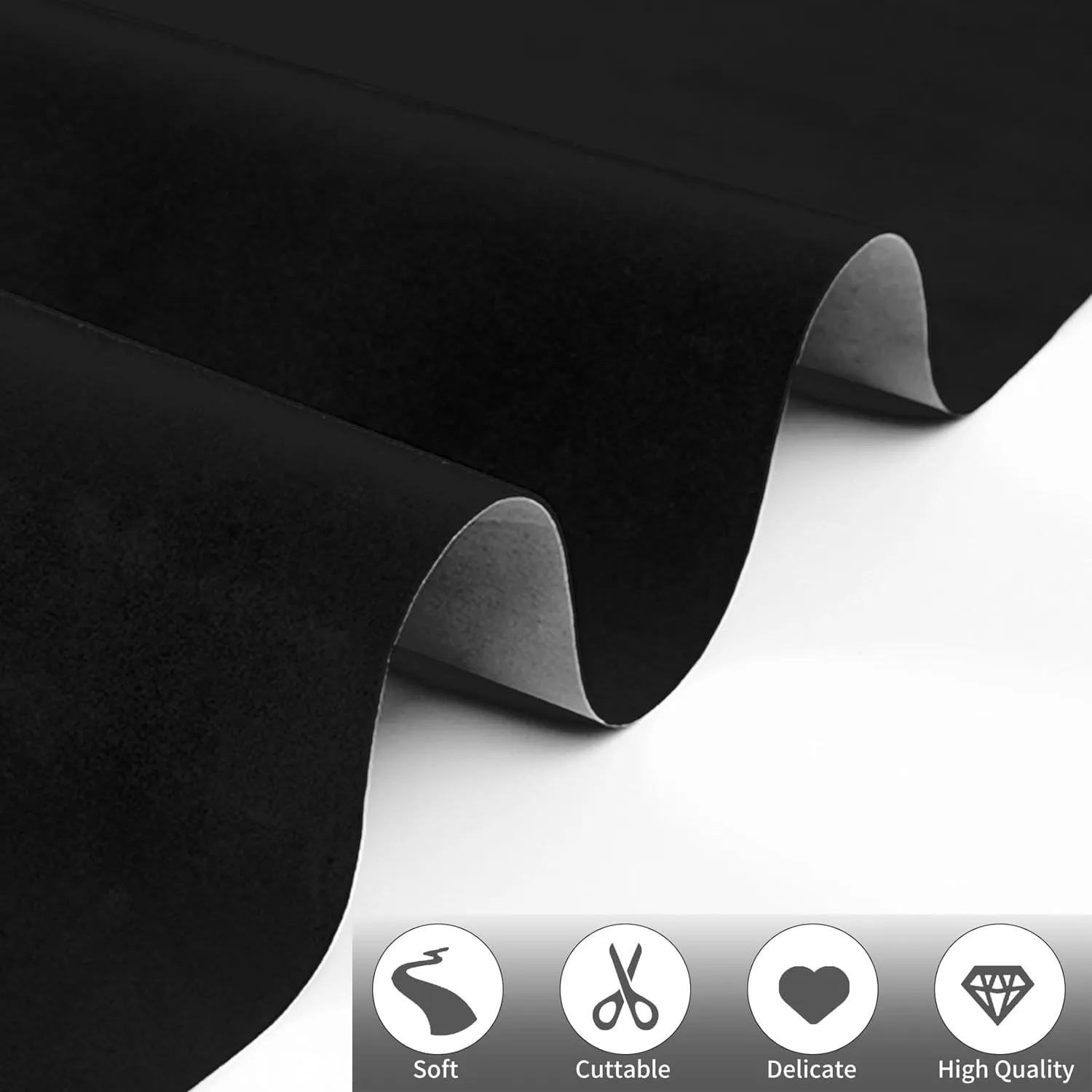 Microfiber Fabric Self-Adhesive Suede Look, Stretch Film Fabric for car Interior Decorate - 16in x 55in, Black