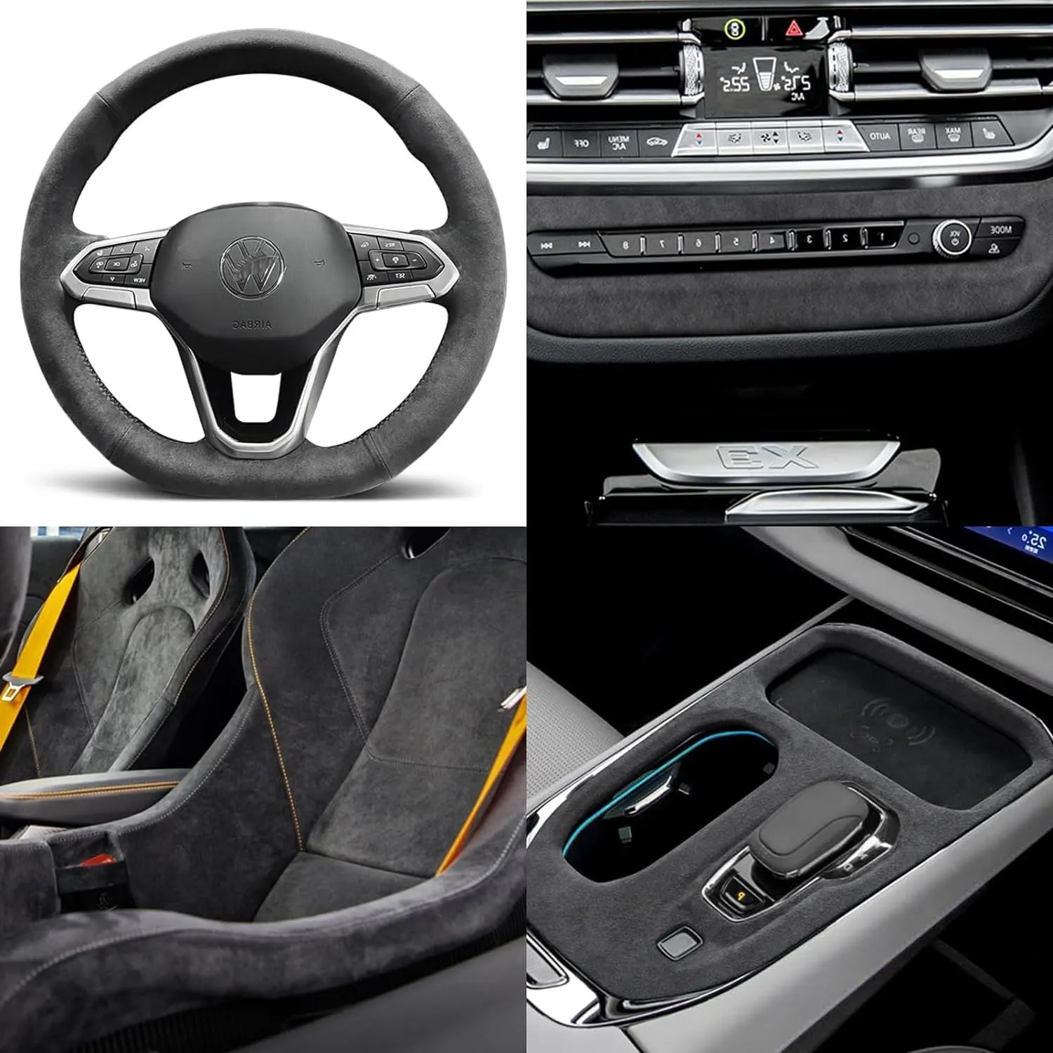 Microfiber Fabric Self-Adhesive Suede Look, Stretch Film Fabric for car Interior Decorate - 16in x 55in, Black