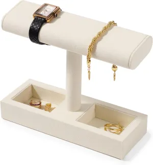 Microfiber Watch Display Stand T-bar Watch Ring Earrings Stand for Men and Women Jewelry Bracelet Wristwatch Organizer for Store and Home(Beige)