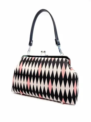 Midcentury Purse, Pink Harlequin Shoulder Bag, Large Kisslock Purse, Vintage Style Crossbody Bag, Novelty Purse, Gift for Her (17 Inch Handbag Strap)