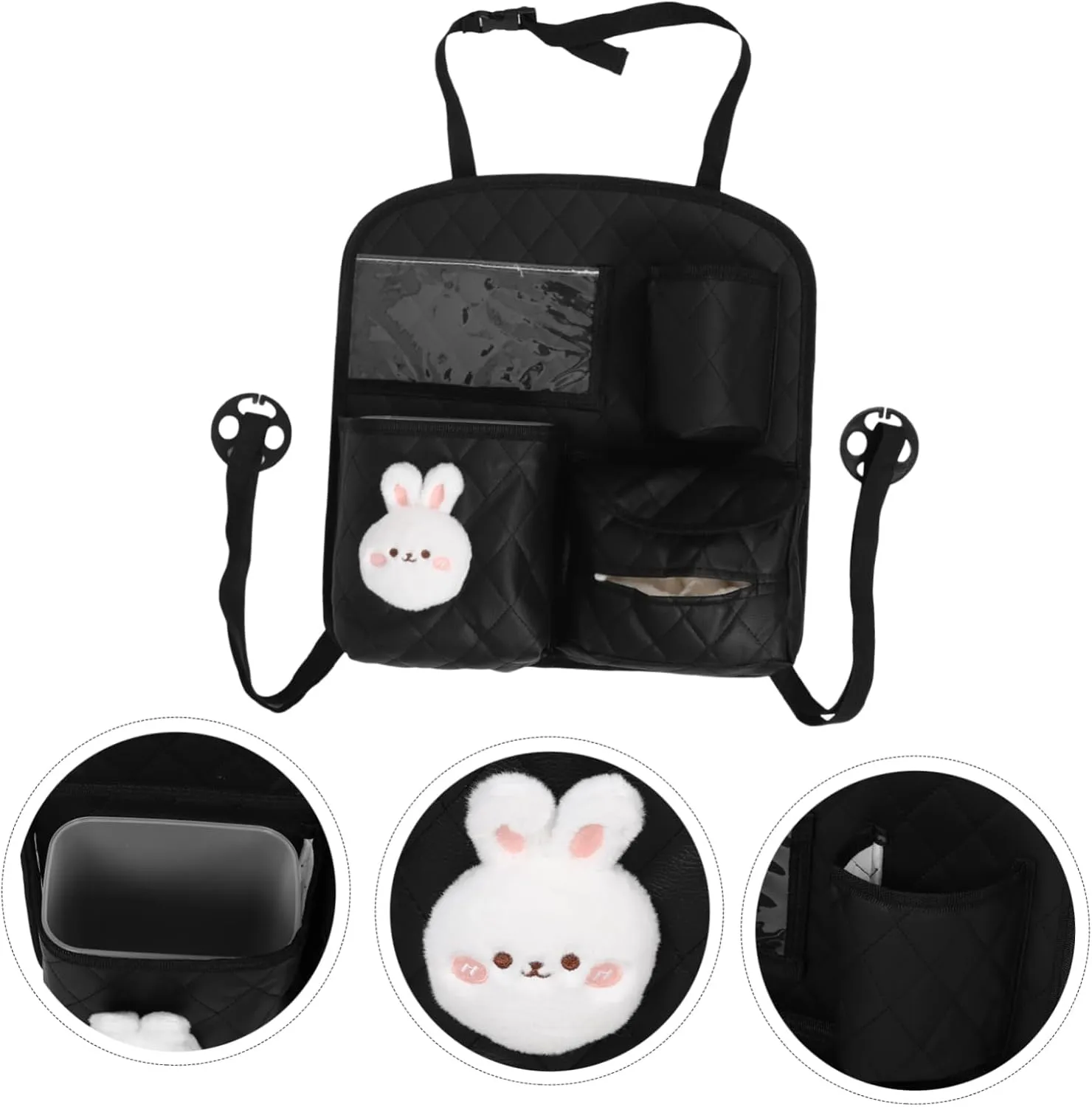 Mikinona Organizer Car Rear Storage Bag Pockets Faux Leather Car Toy Organizer for Easy Install