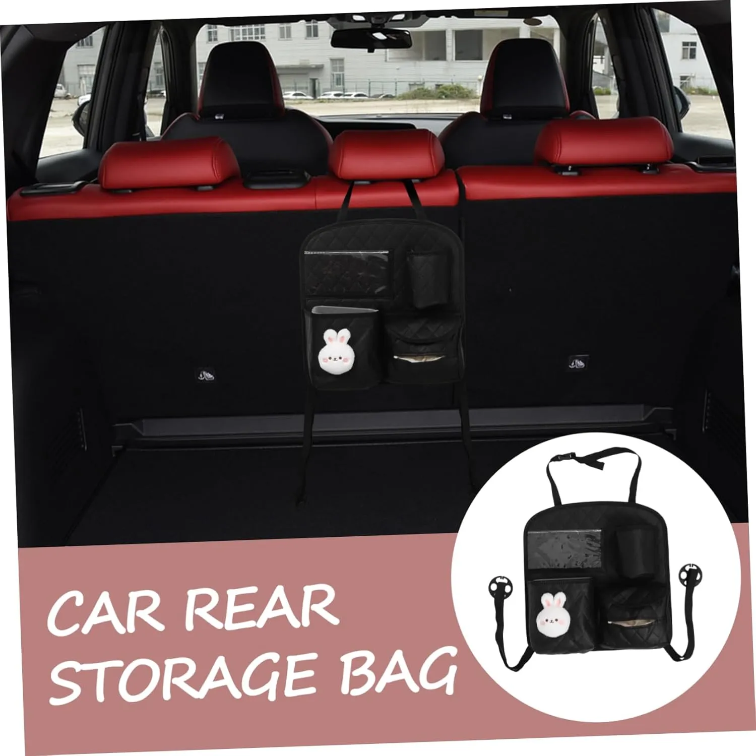 Mikinona Organizer Car Rear Storage Bag Pockets Faux Leather Car Toy Organizer for Easy Install