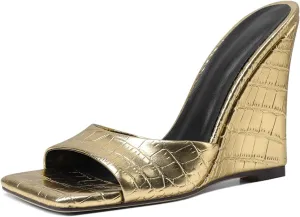 MILDSEVEN Women's Popular Sexy Fashion Crocodile Pattern Wedges Slippers, Large Size Casual Open Toe Sandals for Banquets, Parties And Wedding