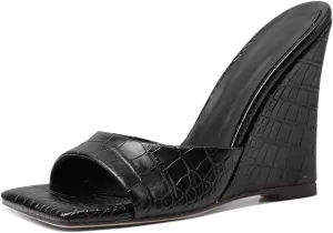 MILDSEVEN Women's Popular Sexy Fashion Crocodile Pattern Wedges Slippers, Large Size Casual Open Toe Sandals for Banquets, Parties And Wedding