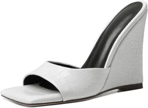 MILDSEVEN Women's Popular Sexy Fashion Crocodile Pattern Wedges Slippers, Large Size Casual Open Toe Sandals for Banquets, Parties And Wedding