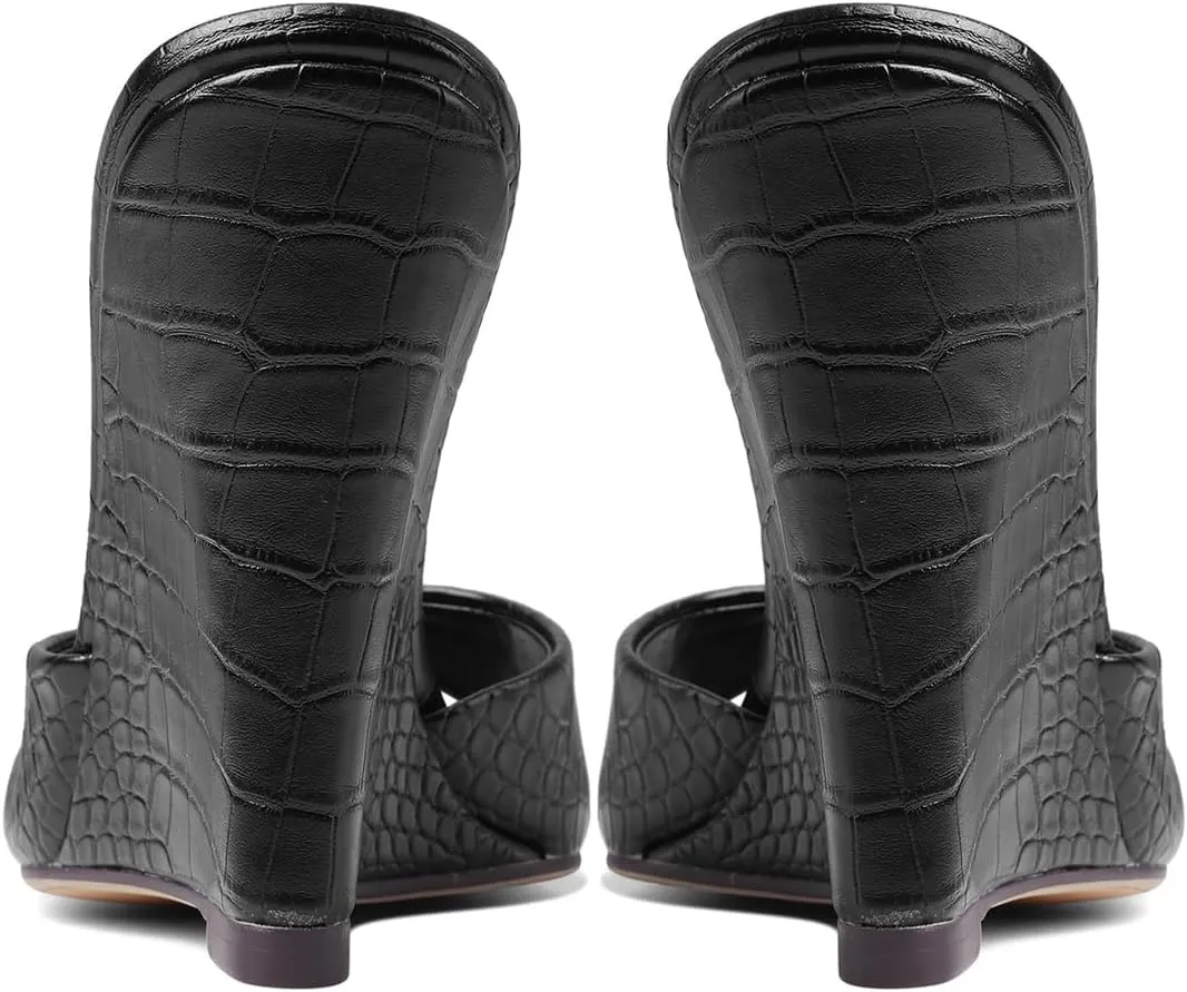 MILDSEVEN Women's Popular Sexy Fashion Crocodile Pattern Wedges Slippers, Large Size Casual Open Toe Sandals for Banquets, Parties And Wedding