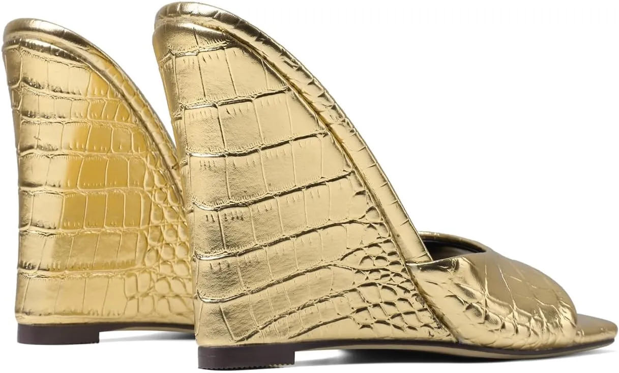 MILDSEVEN Women's Popular Sexy Fashion Crocodile Pattern Wedges Slippers, Large Size Casual Open Toe Sandals for Banquets, Parties And Wedding