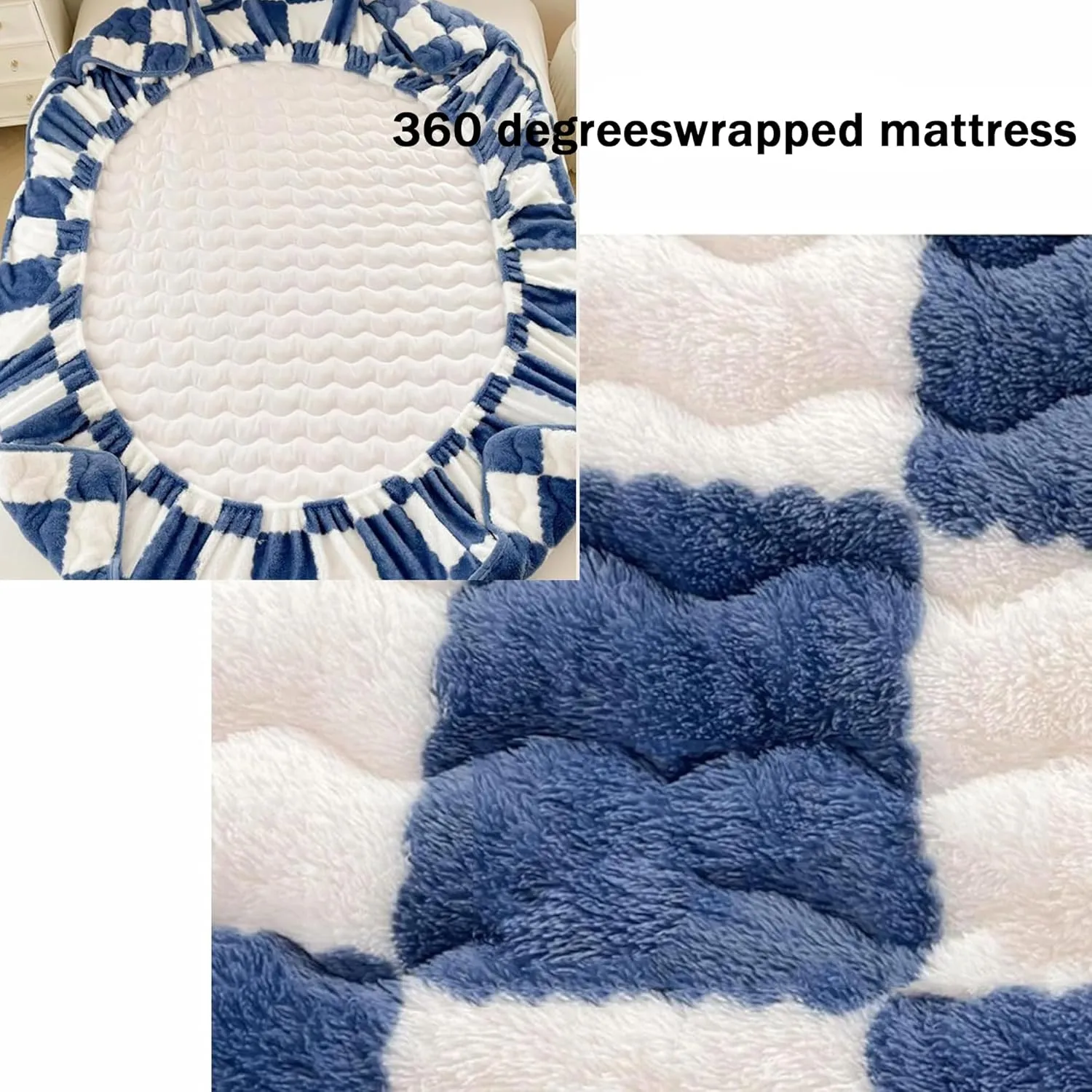 Milk Velvet Sheets, Milk Velvet Checkered Bedding Fitted Sheet Mattress Cover, Flannel Fluffy Mattress Twin Bed Non-Slip Protector Queen Size Fitted Sheet (B,Twin)