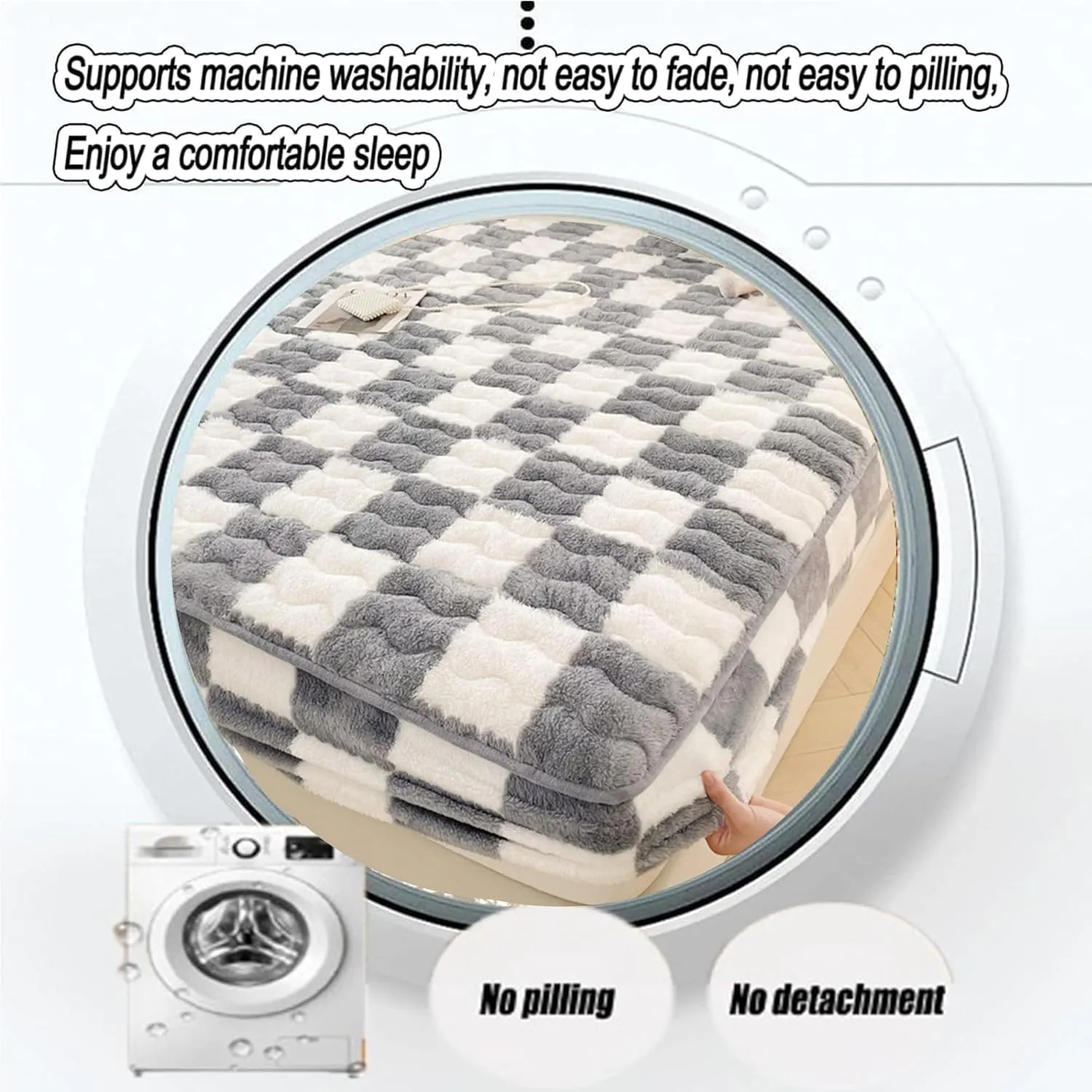 Milk Velvet Sheets, Milk Velvet Checkered Bedding Fitted Sheet Mattress Cover, Flannel Fluffy Mattress Twin Bed Non-Slip Protector Queen Size Fitted Sheet (B,Twin)